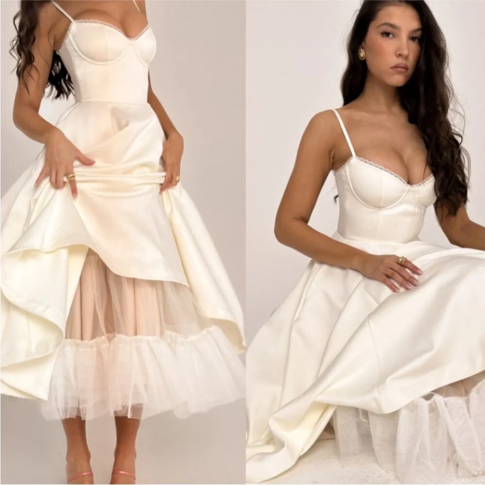 NWOT HOUSE OF CB Mademoiselle White Tulle Midi Dress